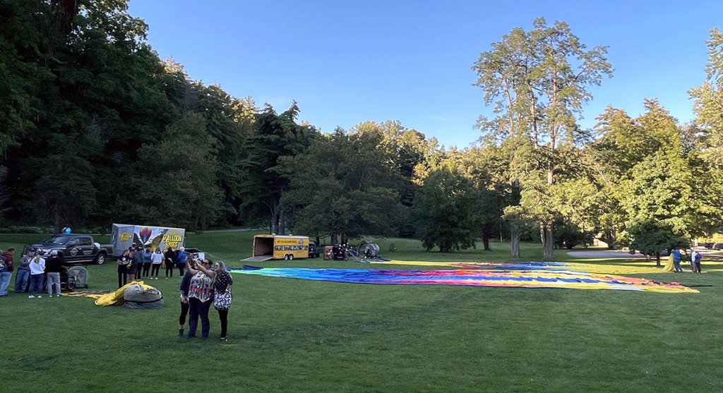 Balloons at launch site prepared for inflation